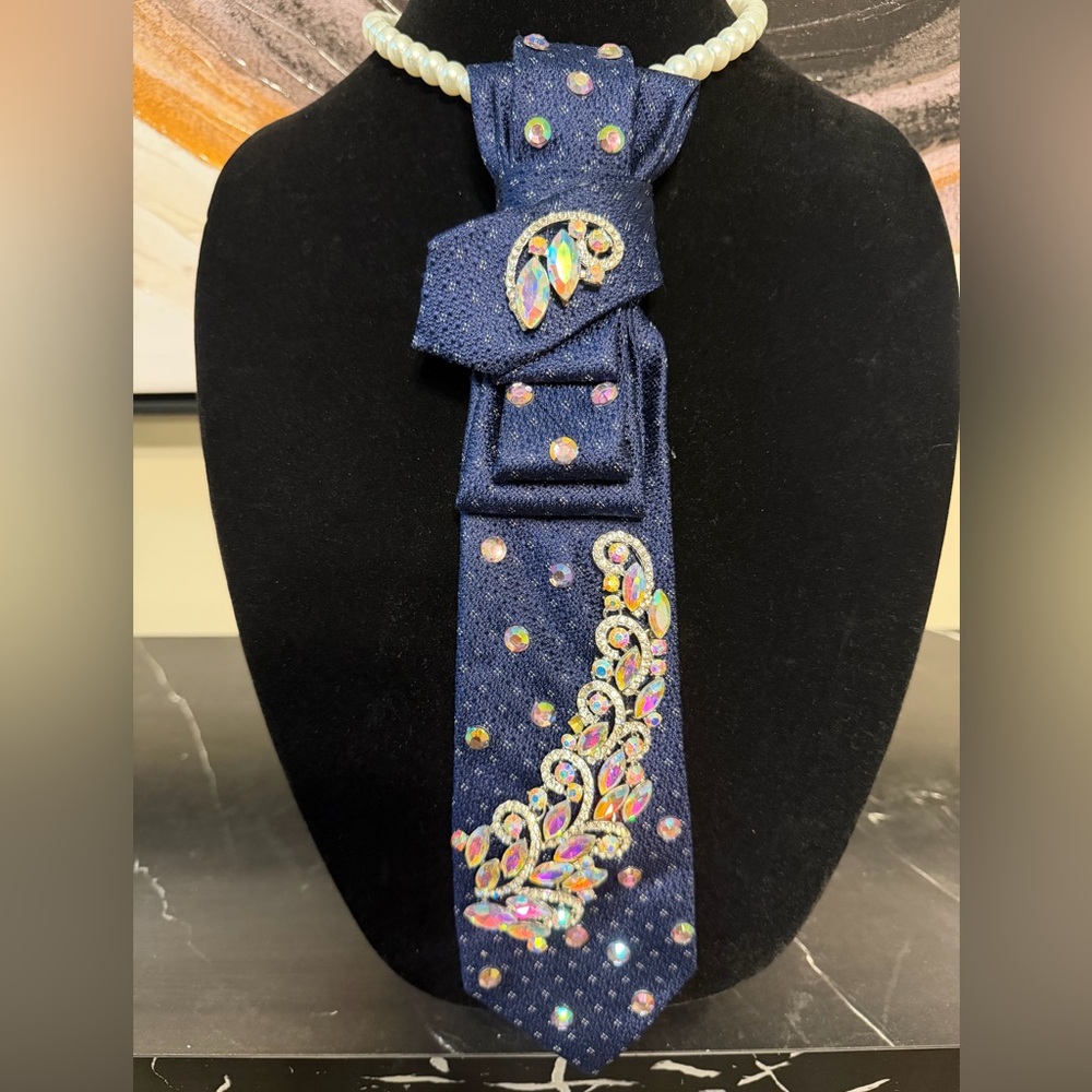 Elegant Navy Blue Tie with Colorful Accents